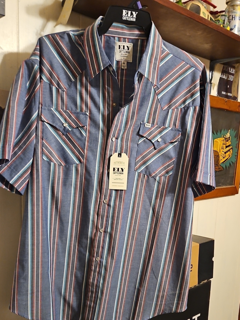 Ely Cattleman Blue Striped Short-Sleeve Western Shirt